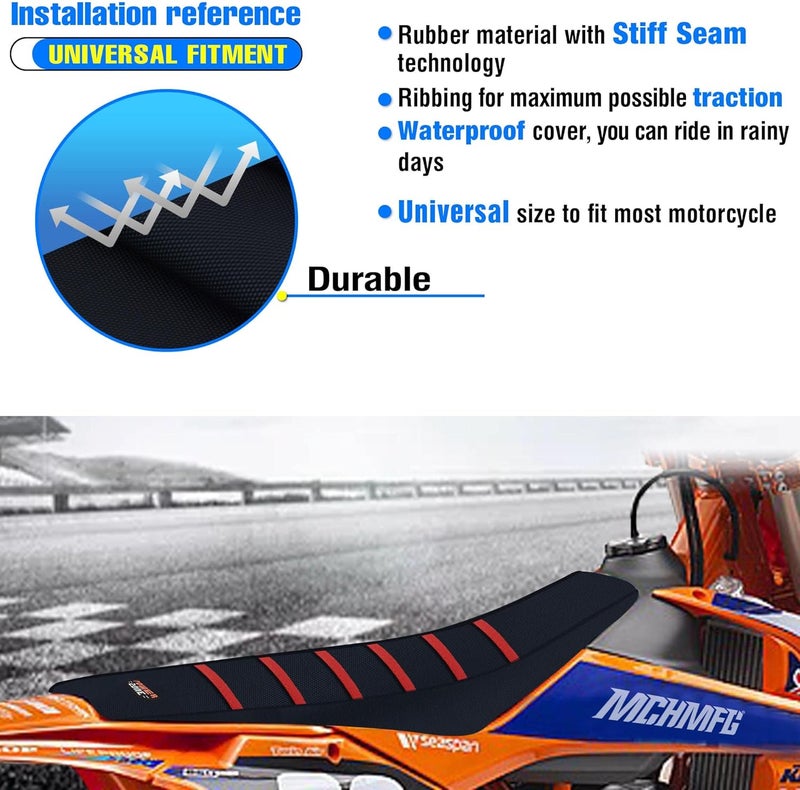 MCHMFG Motorcycle Universal Seat Cover Non-Slip Rubber Striped Gripper Soft Sewing for CRF WR WRF RMZ YZF SXF EXC EXC XC SX CR KLX Dirt Pit Bike Motocross Off Road Motorbike (Red) - Image 5